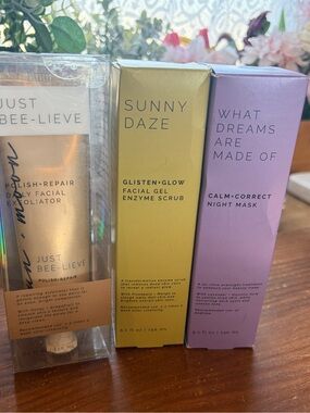 Sun + Moon Beauty 3-Piece Skincare Set Exfoliator + Scrub +Night Mask NIB Sealed